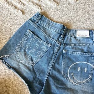 Denim high waisted smiley face shorts